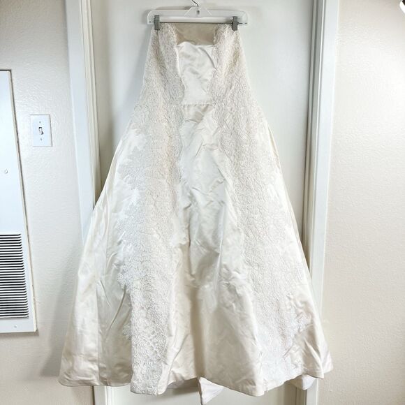 VTG 90s Marisa USA Silk White Stain Strapless Floral Wedding Dress Sz 20 2XL - Picture 1 of 16